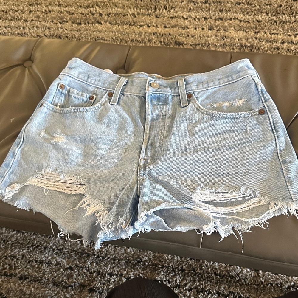 Levi's Light Blue Ripped Jean Shorts